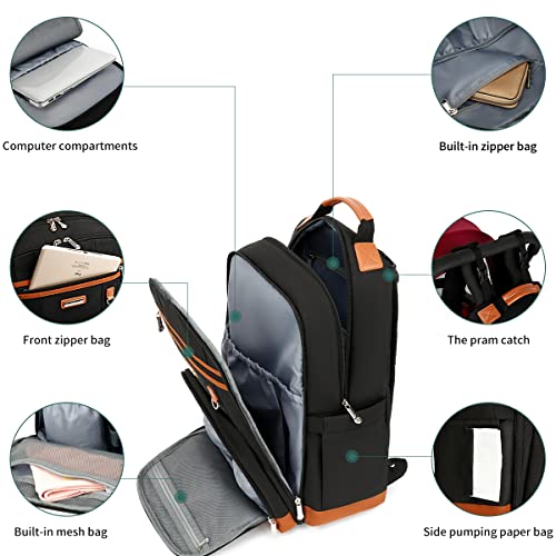 BILLITON AMSHI Diaper Bag, Diaper Bag Backpack for Baby Large Capacity,Baby Bag with Insulated Pockets Multifunctional Diaper Bags for Unisex Waterproof Baby Bags Maternity Bag,Black