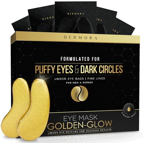 Golden Glow Under Eye Patches (20 Pairs Eye Gels) - Rejuvenating Treatment for Dark Circles, Puffy Eyes, Refreshing, Revitalizing, Travel, Wrinkles