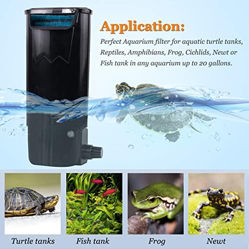 Aquarium Internal Filter 3 to 20 Gallons, for Turtle Tanks, Reptiles, Amphibians, Frog, Cichlids, Newt or Fish Tank