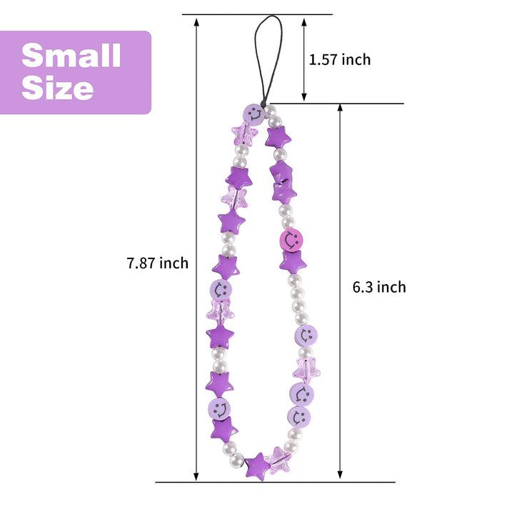 Phone Charm Lanyard, 1Pcs Smiley Face Beaded Phone Charm Strap Colorful Star Smiley Soft Ceramic Keychain for Women Girls (Purple)