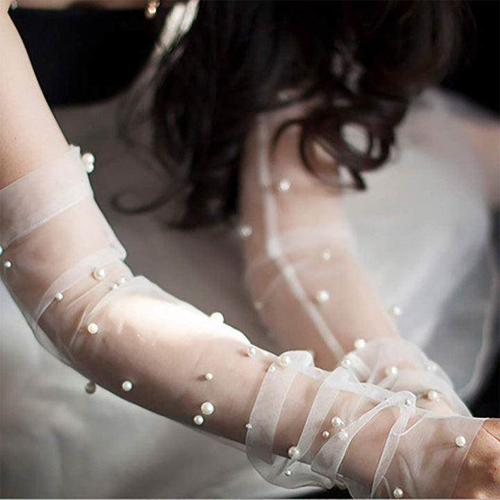 Wedding Gloves Fingerless Pearl Bridal Lace Glove for Women and Girls