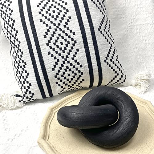 2-Link Wood Chain / Knot Décor, Hand Carved Boho Bead Home Shelf Decor Suitable for Bedroom, Living Room, Coffee Table, Black