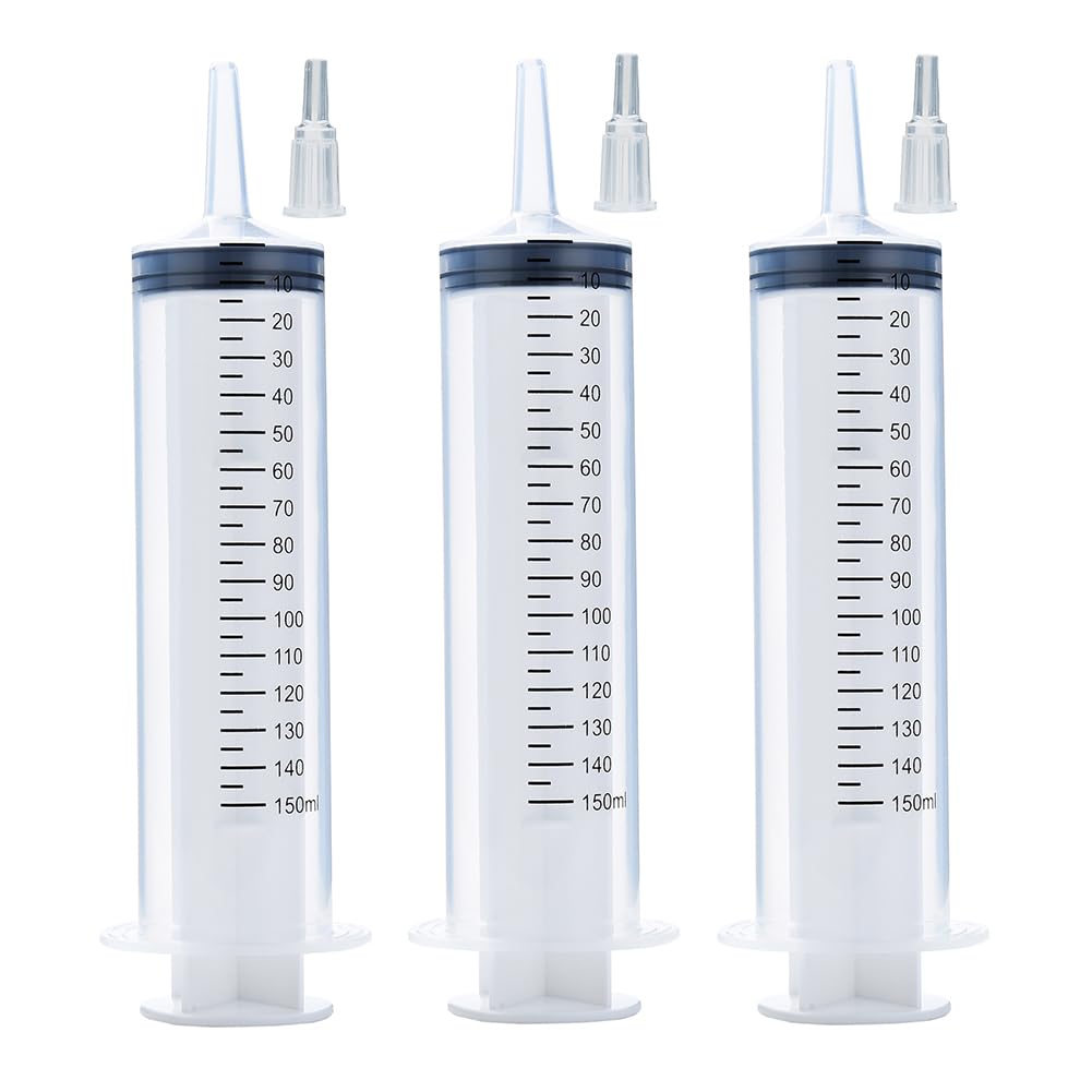 3 Pcs 150ml Large Syringes, Sterile and Individual Sealed, Easy to Use and Clean, Plastic Garden Syringe for Liquid, lip Gloss, Paint, Epoxy Resin, Oil, Watering Plants, Refilling