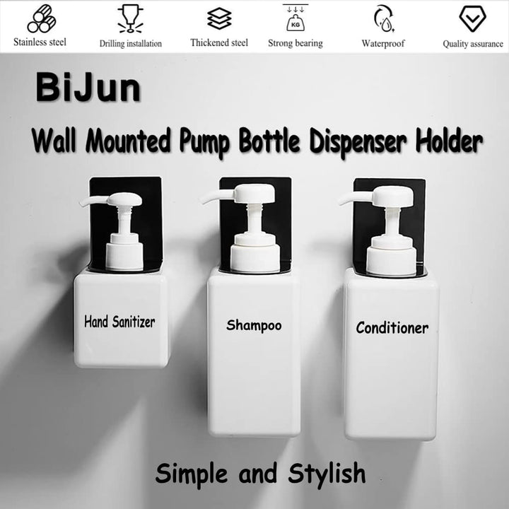 Soap Bottle Dispenser Holder Wall Mounted, Hand Pump Bottles Dispenser Stand Hanging Rack Shampoo Standing Shelf Storage Holder Bracket for Bathroom Kitchen (Black 2 Pack)