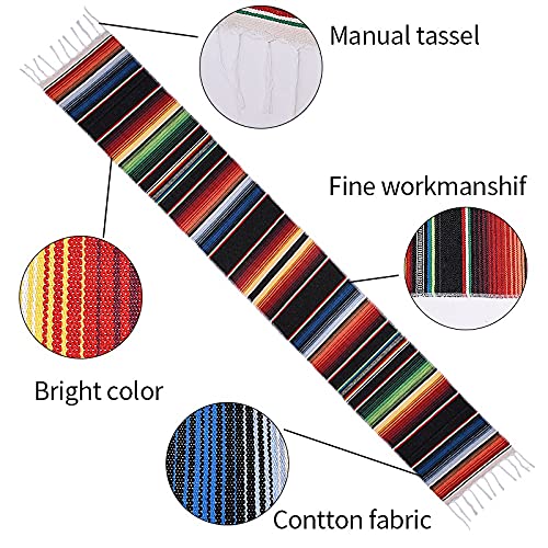 Mexican Table Runner, 14 x 84 Inch Mexican Serape Table Runner, Woven Table Runner for Mexican Party Wedding Decorations Outdoor Picnics Dining Table Birthday Parties (Green)