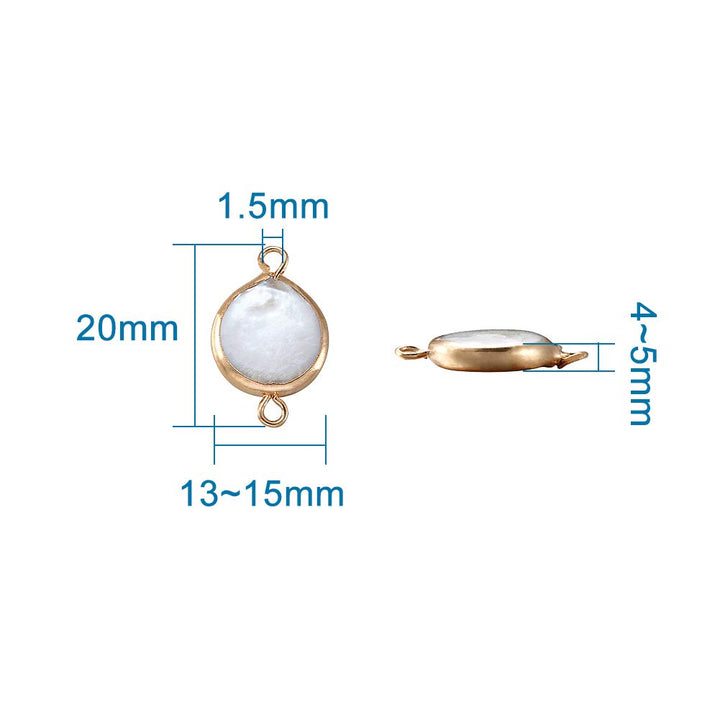 Fashewelry 10Pcs Natural Pearl Pendant Connectors Flat Round Keshi Pearl Charm Links with Gold Edge Wrapped 20x13-15mm for Jewelry Making Hole: 1.5mm