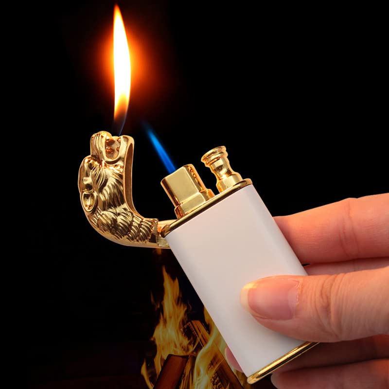 GIXXHLG Double Flame Lighter,Tiger Luminous Lighter,Uni