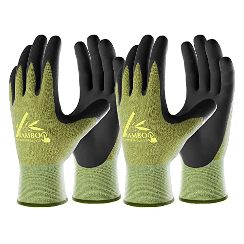 2 Pairs Touch Screen Gardening Gloves for Men and Women, Medium Breathable Working Gloves, Rubber Coated Garden Gloves, Non Slip Grip for Workers, Gardeners, Drivers, Green & Black, M