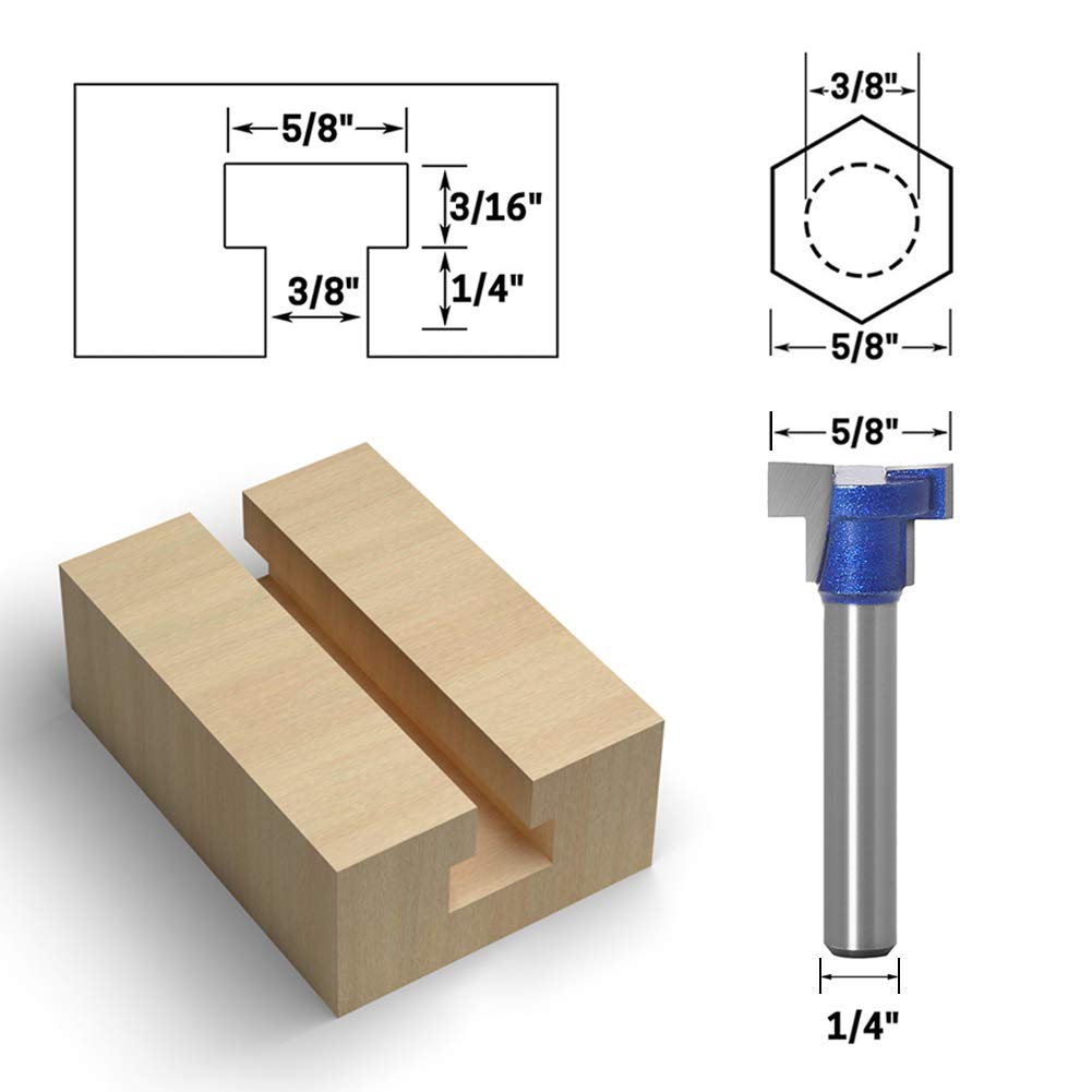 Meihejia 1/4 Inch Shank T Slot Keyhole Router Bit Set - Suit for 1/4 &amp; 3/8 Inch Hex Bolts