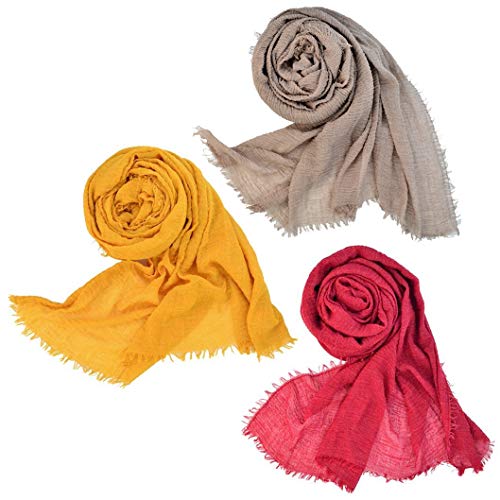 3 Pcs Women Soft Cotton Hemp Scarf Shawl Long Scarves, Travel Sunscreen