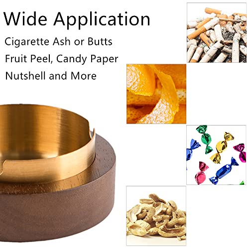 Wooden Ash Tray with Lid, Cute Ashtray for Cigarette Outdoor Patio, Ash Collection Tray with a Removable Stainless Steel Inner Liner for Home,Office,Indoor,Parties