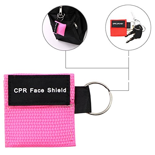 LSIKA-Z Pack of 5pcs CPR Face Shield Mask Keychain Ring First Aid Kit CPR Face Shields for First Aid or CPR Training (Red-5)