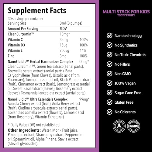 Multi Stack for Kids with CleanCurcumin(TM) - Kids Multivitamin Antioxidants - Childrens Vitamins - Plant Based Protection - Water Soluble - Kids Vitamins C and D with Zinc