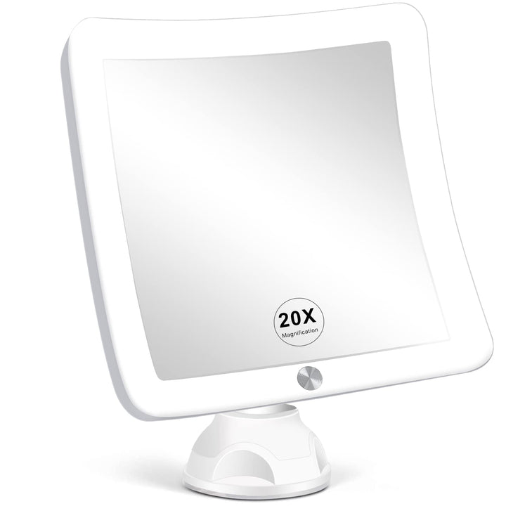 20X Lighted Magnifying Mirror with Light, Upgraded 2023 Version Lighted Makeup Mirror with Magnification, LED Magnified Mirror with Suction Cup for Bathroom, Portable Travel Mirror (Square)