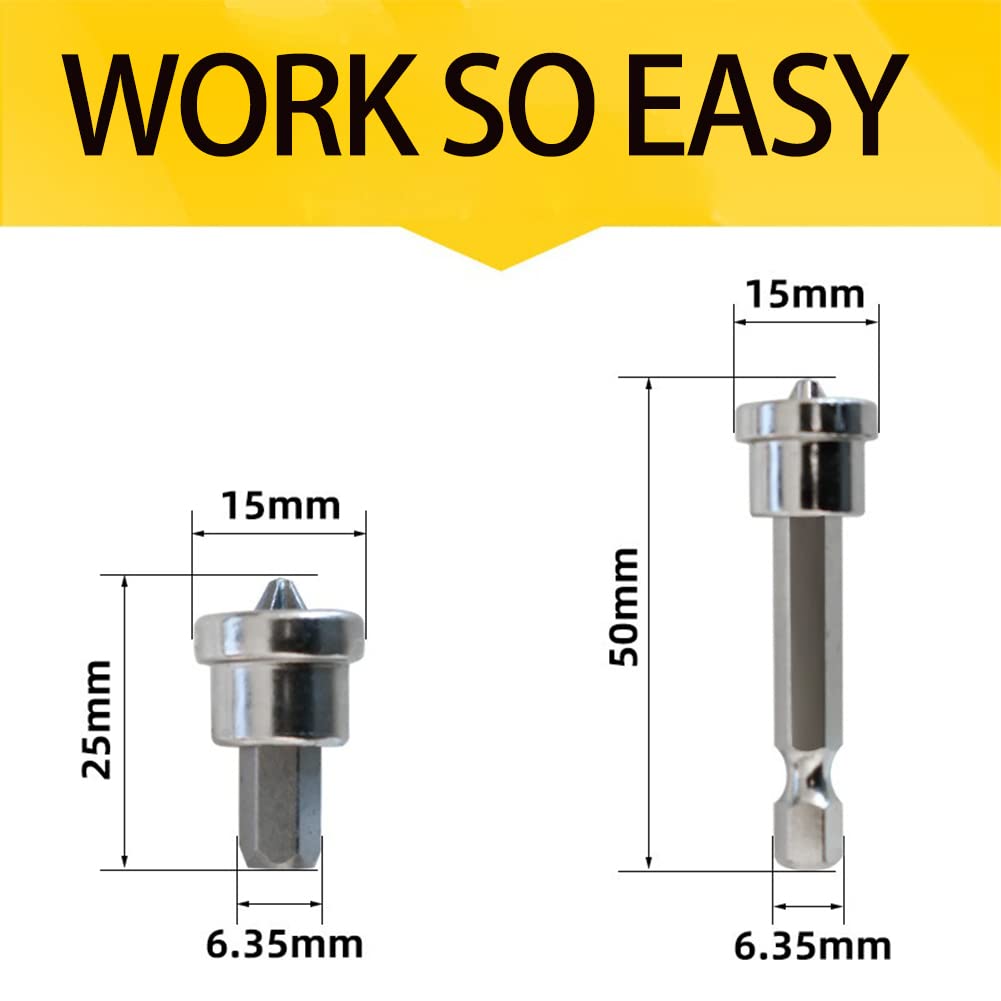 6pcs Magnetic Positioning Screwdriver Bits, Woodworking Screw Hex Shank Positioning Bit Batch Head, Magnetic Anti-slip Drill Bits Set (silver)