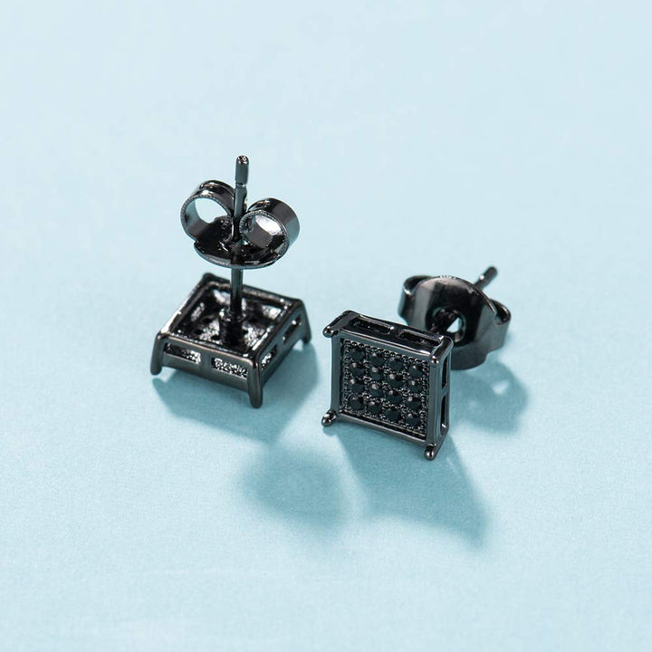 Mens Square Earrings Black Stud Diamond Crystal Small 316L Surgical Stainless Steel Post for Sensitive Ears Cool Guy Jewelry Gift Men, Women Unisex 7mm -
