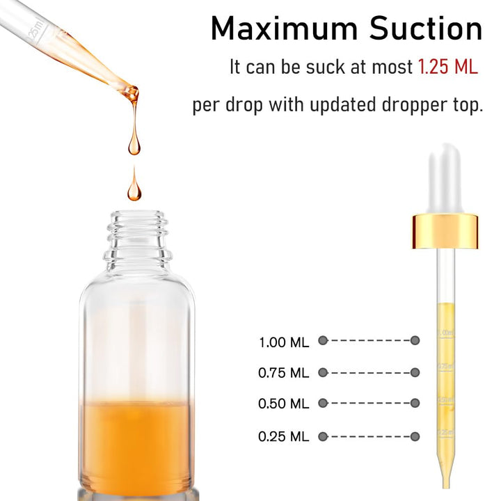 Glass Bottle with Dropper, 4 oz Clear Golden Cap Eye Dropper Bottle for Essential Oils with Labels and Funnel, 2 Pcs Empty Tincture Bottles with Unbreakable Plastic Eye Dropper with Measurements