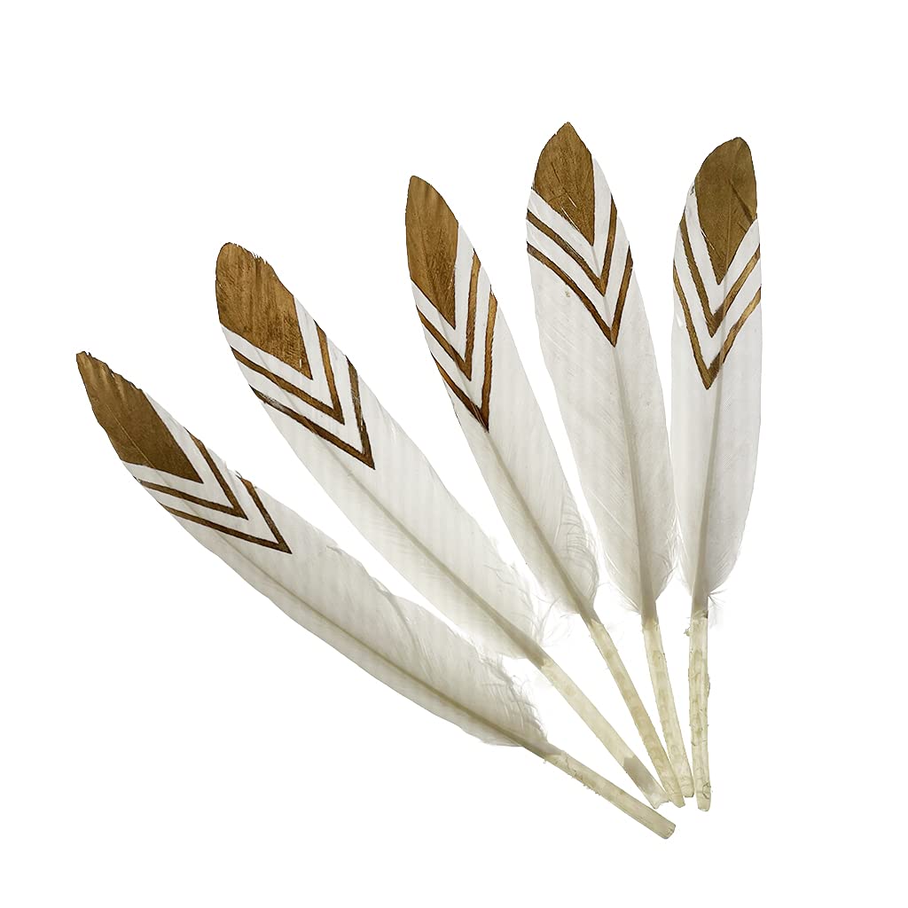 50pcs Natural Goose Feathers 4-6inch for DIY Craft Wedding Home Party Decoration Gold Feather and Gift Box Decorations (White&amp;Gold 1)