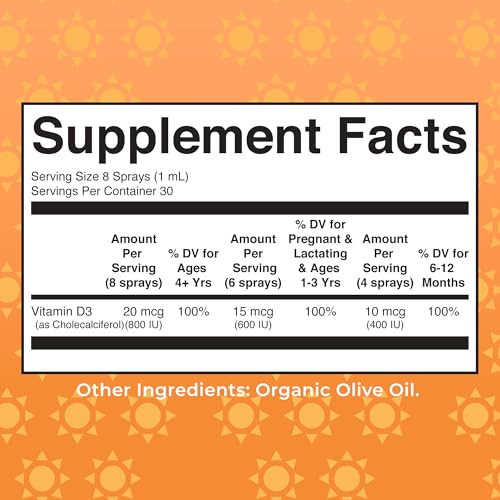 Vitamin D USDA Organic | Vitamin D3 Liquid | Sugar Free | Liquid Vitamin D Spray Immune Support for Adults & Kids | Bone Health | VIT D3 | Vegan | Gluten Free | Non-GMO | 30 Servings