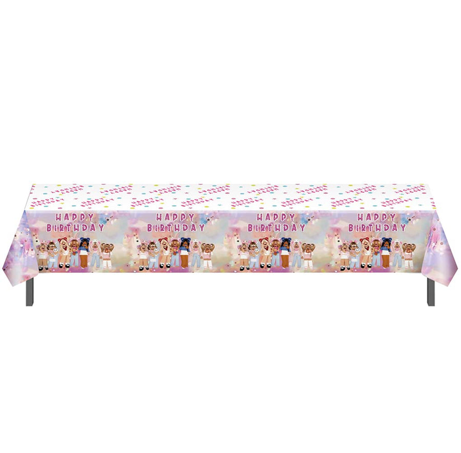2 Pcs Pink Girl Robot Blocks Tablecloth Robot Birthday Party Tablecloth Supplies for Girls