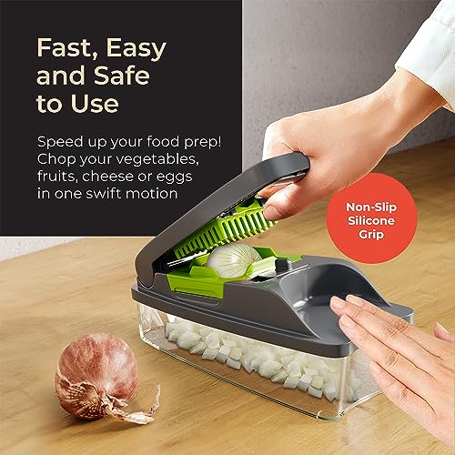 Living 4-Blade Onion Chopper, Vegetable Chopper, Grape Cutter, Egg and Cheese Slicer with Container