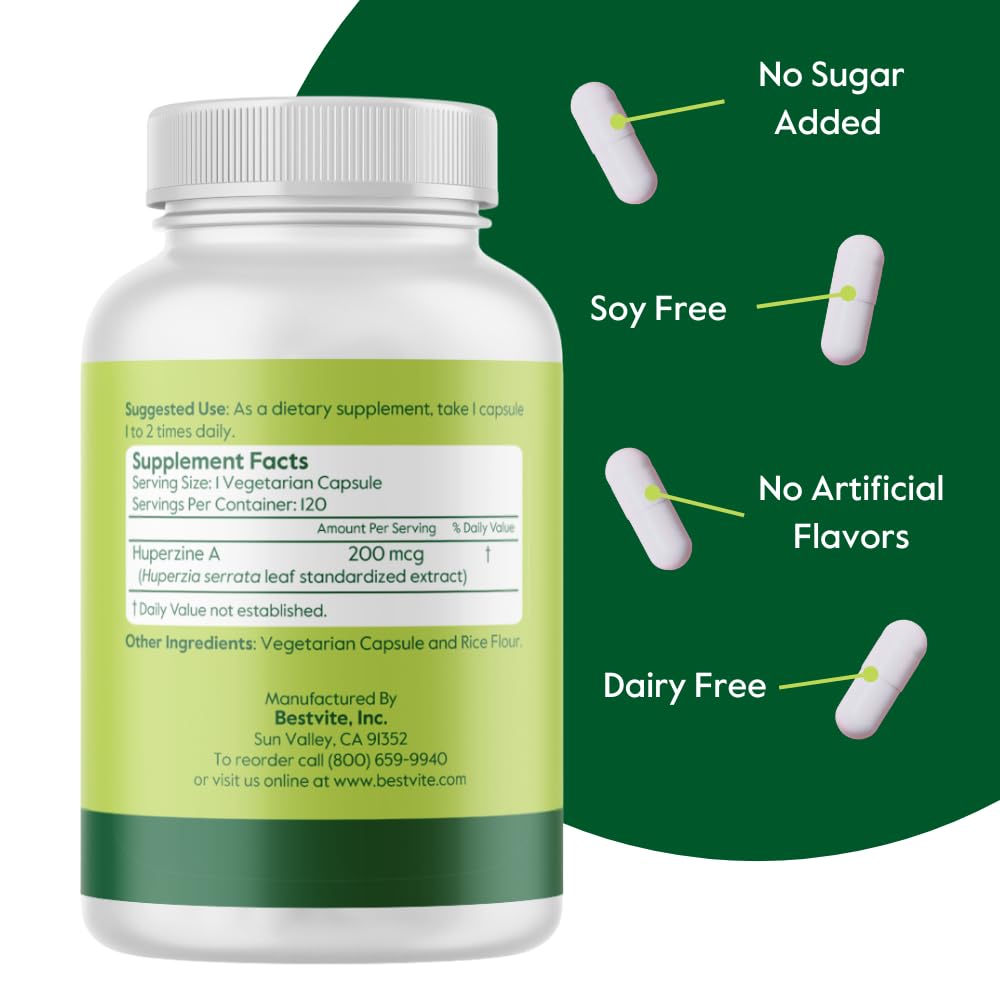 BESTVITE Huperzine A 200mcg from Naturally Derived Hupe