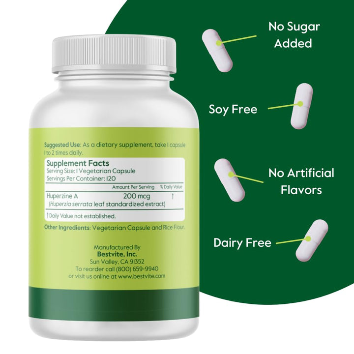 BESTVITE Huperzine A 200mcg from Naturally Derived Hupe