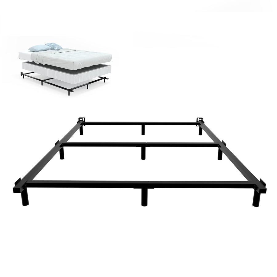 King Bed Frame, Heavy Duty Metal King Size Bed Frame for Boxspring and Mattress, Easy Assembly 9-Leg Support Mattress Base, Noise Free 7-Inch Low Bed Frame, Black