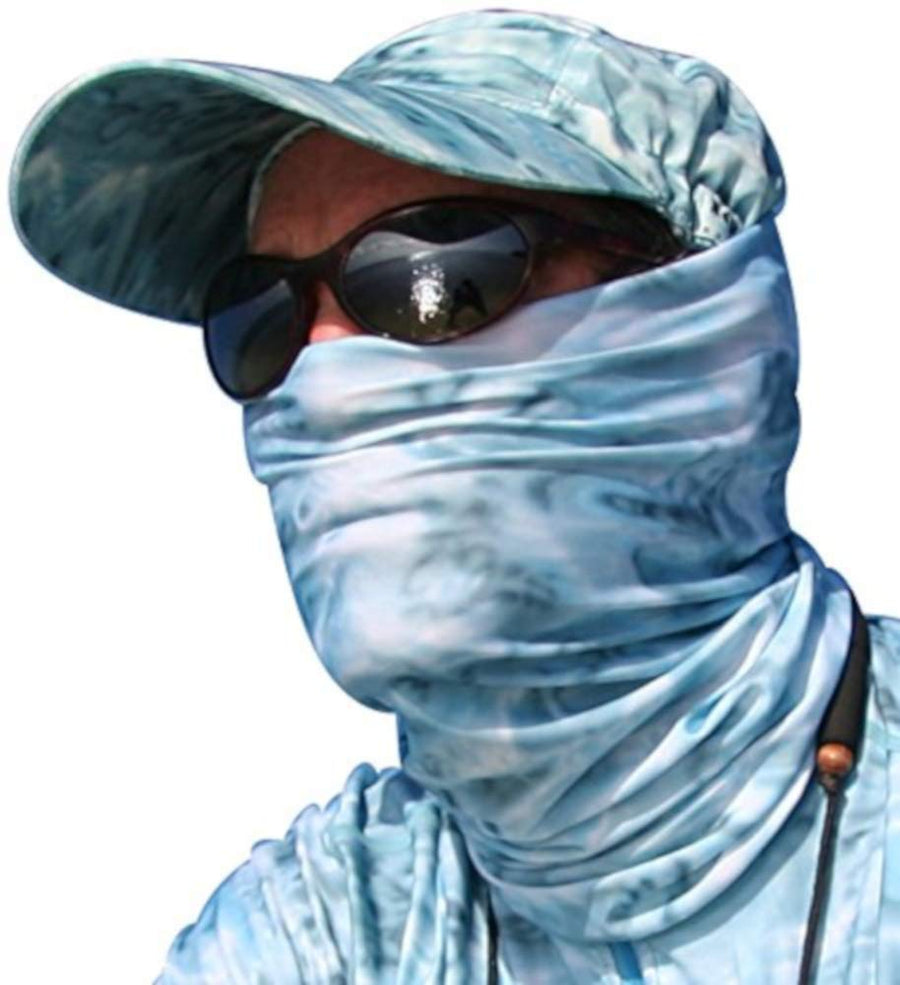 Hunting Fishing Mask Camo Multipurpose Face Tube Wind Sun Protection Shield Bandana Youth to XL Headband Gaiter, Aqua Sky, M