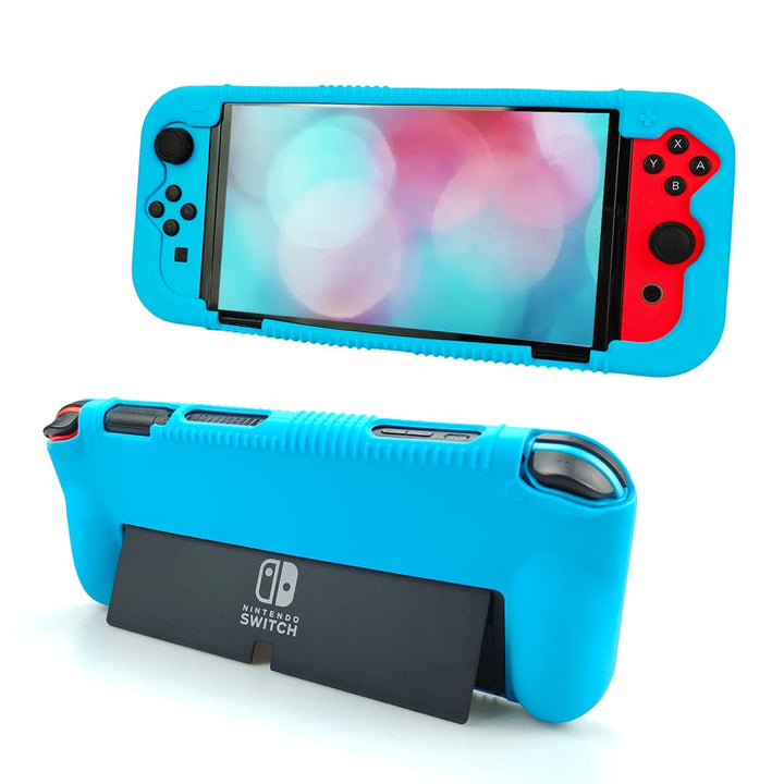 Silicone Protective Case for Nintendo Switch(OLED Model) 7-Inch 2021 Release, Grip Cover with Shock Absorption and Anti-Scratch Design, Compatible with Nintendo Switch OLED Console (Blue)