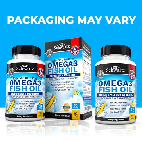Triple Strength Omega 3 Fish Oil Supplement - 2250mg EPA DHA Omega 3 Fatty Acids from Fresh Wild Caught Fish, Burpless Lemon Flavor Formula Supports Eye Health and More, Gluten Free, 90 Softgels