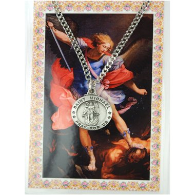 Round St. Michael the Archangel Medal with Prayer Card