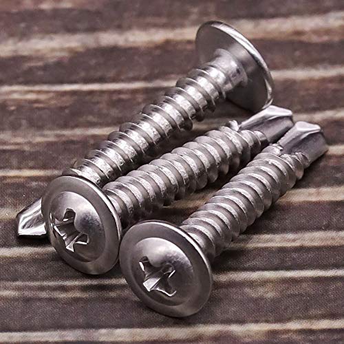 #8 x 1-1/2 (100 pcs) Stainless Wafer Head Self Drilling Screw, Modified Truss Head Self Driller, Phillips Drive Sheet Metal Tek Screws, 410 Stainless Steel, #2 Drilling Point, Dovetail Screws