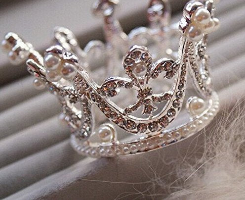 Bridal Wedding Party Pearl Rhinestone Full Circle Round Mini Crown Tiara Princess Crown