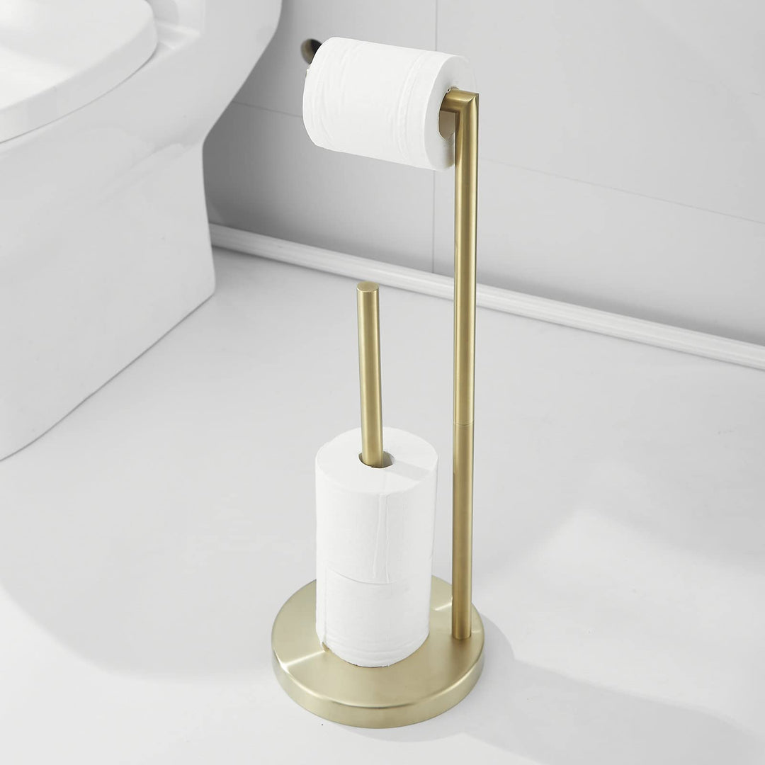 Free Standing Toilet Paper Roll Holder Stand with Reserve, Gold Brushed