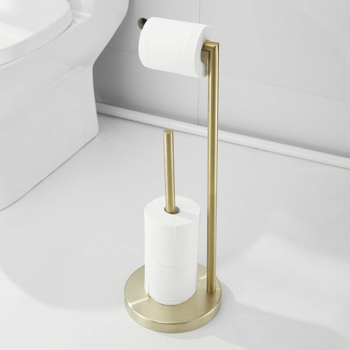 Free Standing Toilet Paper Roll Holder Stand with Reserve, Gold Brushed