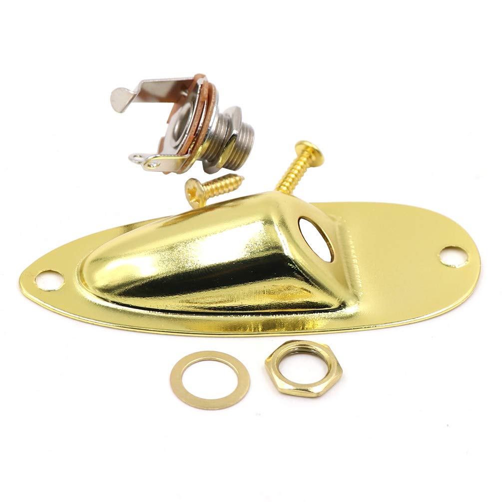 Guitar Input Jack Socket Plate Output Loaded Boat Style 1/4 Inch with Screws|for Electric Guitar Replacement Parts (Gold)