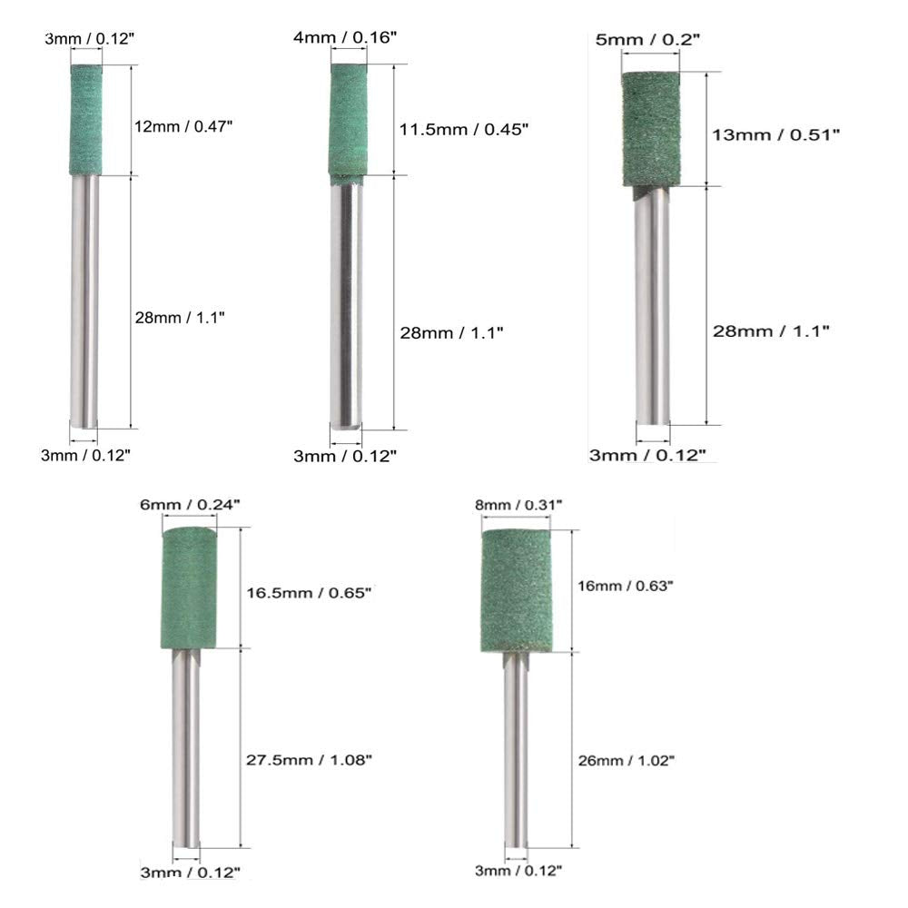 Rubber Polishing Burrs Bits, Rotary Tool Accessories, Bullet Tapered with 1/8 inch Shank Buffing Wheels for Rotary Tools Green