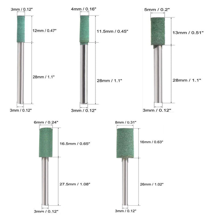 Rubber Polishing Burrs Bits, Rotary Tool Accessories, Bullet Tapered with 1/8 inch Shank Buffing Wheels for Rotary Tools Green