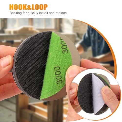 3 Inch (75mm) Assorted 800/1000/2000/3000/5000 Grit High Performance Heavy Duty Silicon Carbide Wet/Dry Hook & Loop Sanding Discs with 1/4 inch Shank Sanding Pad + Foam Buffering Pad, 100PCS