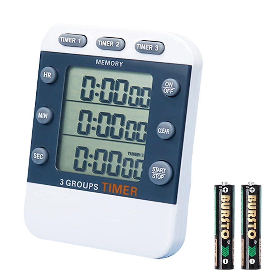 Digital Dual Kitchen Timer, 3 Channels Count UP/Down Timer, Triple Cooking Timer, Large Display, Loud Volume Alarm with Magnetic Back, Stand, Battery Included (M382)