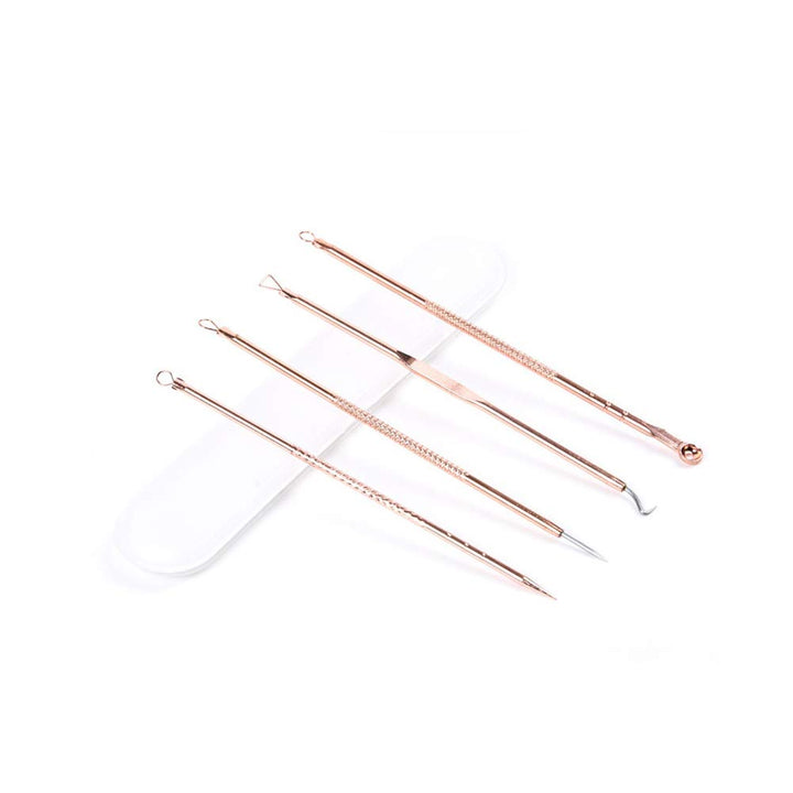 Blackhead Remover Comedone Extractor, Curved Blackhead Tweezers Kit, 4-in-1 Professional Stainless Pimple Acne Blemish Removal Tools Set (Silver)