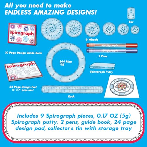 Design Set Collectors Tin – Arts and Crafts, Kids Toys, Art Supplies, Craft Supplies, Drawing Kit, Spiral Art, Classic Gear Design Kit, Pens, Design Sheet Included, Ages 8 and Up