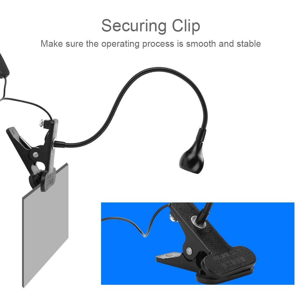 Big Chip 395nm UV LED Light Fixtures with Gooseneck and Clamp Mini Desk Light Clamp Portable Gooseneck for Outdoor Stall Gel Nail Curing, 5V USB Input(Black,1 Piece)