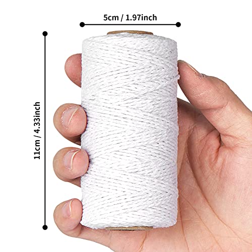 White Cotton Butchers Twine String - 328 Feet 2MM for Crafts, Bakers Twine, Kitchen Cooking Butcher Meat and Roasting, Gift Wrapping