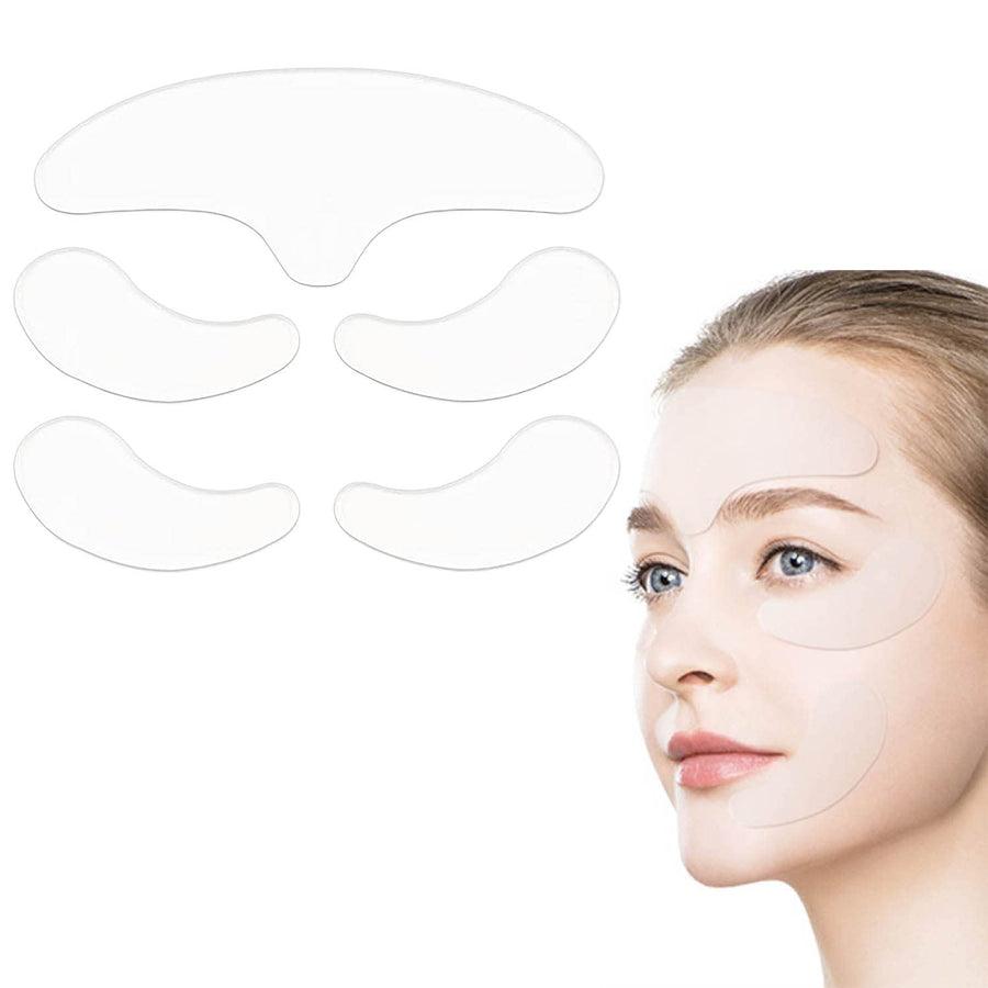 5 in 1 Forehead & Eyes Silicone Anti Wrinkle Pads, Reusable 100% Medical Grade Silicone Decollete Pads for Wrinkles and Fine Lines