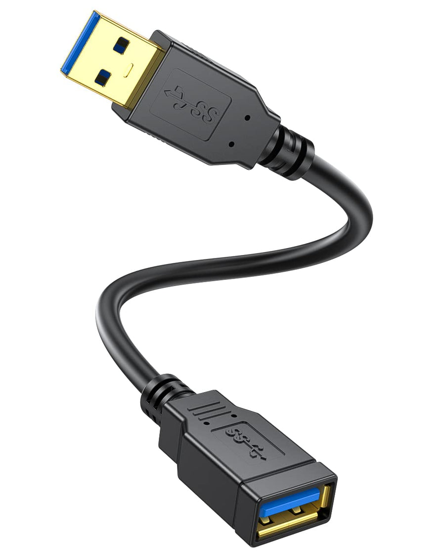 Short USB 3.0 Extension Cable 1 Feet, USB 3.0 Type A Male to A Female Extension Cord,for USB Flash Drive, Keyboard, Mouse, PlayStation, Xbox, Card Reader, Printer