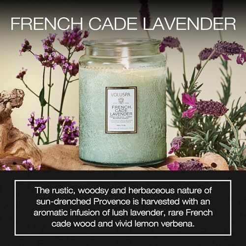 French Cade Lavender Candle, 18 oz, Coconut Wax Blend, Scented Candles for Home, 100 Hour Burn Time, Candle Jars