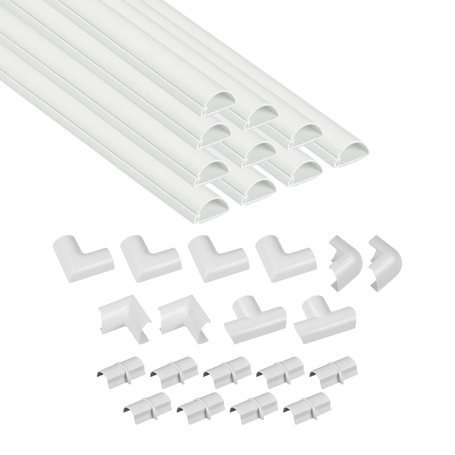 157in Cord Cover Kit, Self-Adhesive Wire Hiders, Paintable Cable Raceway to Hide Wires on Wall, Electrical Cable Management - 10x 15.7 Lengths & 19 Accessories - 1.18 (W) x 0.59 (H) - White