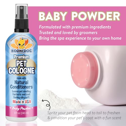 Natural Dog Cologne (Baby Powder) - Premium Scented Deodorizing Pet Perfume with Conditioner for Dogs &amp; Cats - Keeps Pets Fresh &amp; Clean - Gentle and Safe Formula, Made in USA (8 Fl Oz)